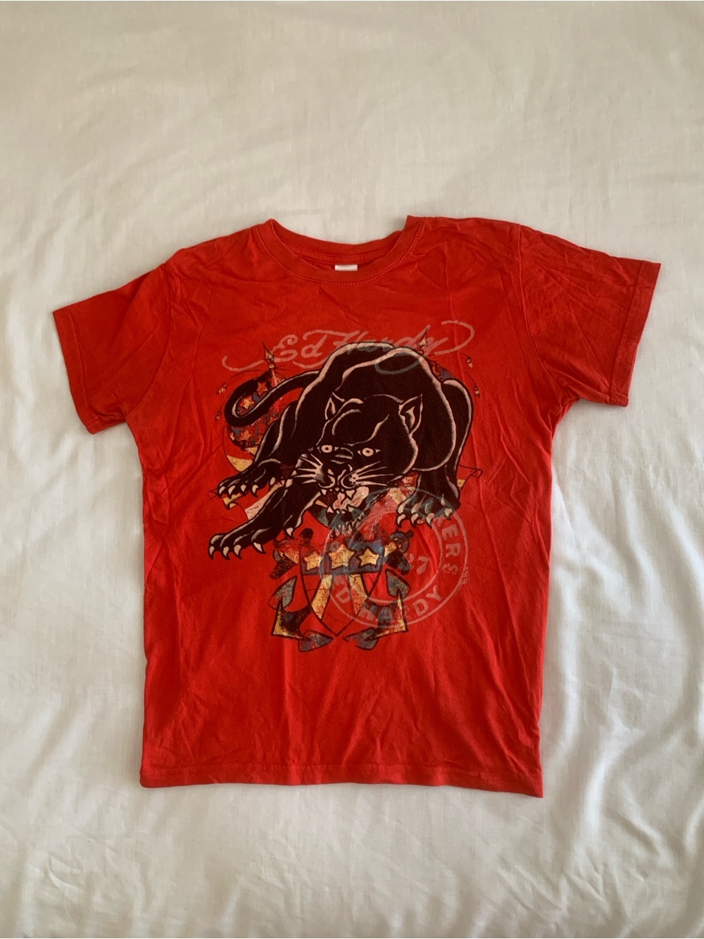Ed Hardy Red Black Panther Graphic Tee Youth XL/14 Fits Women's Small Y2K